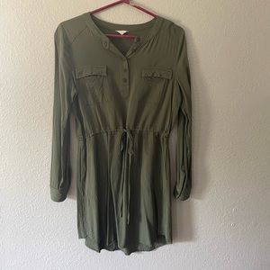 Green, long sleeve, tie A line dress